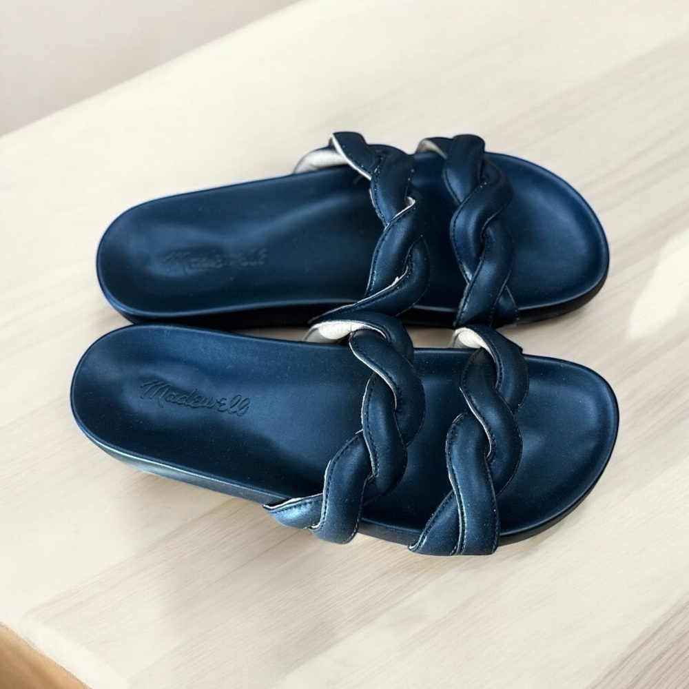 Madewell Black Braided Leather Slide Sandals View 2